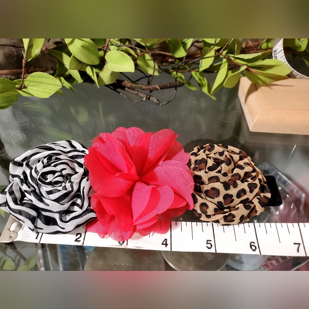 Animal Print Floral Hair Bow Headband 6 1/2" Baby and up